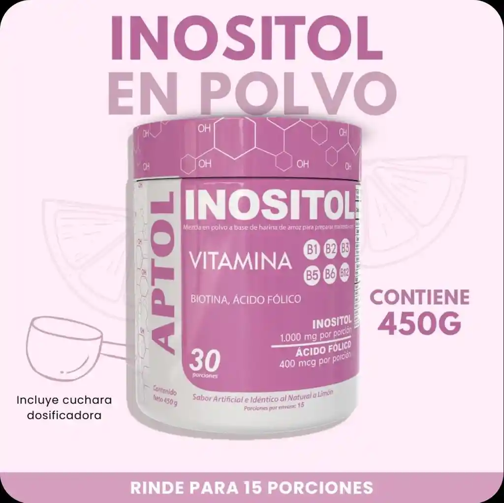 Inositol En Polvo 450g, Sabor A Limon