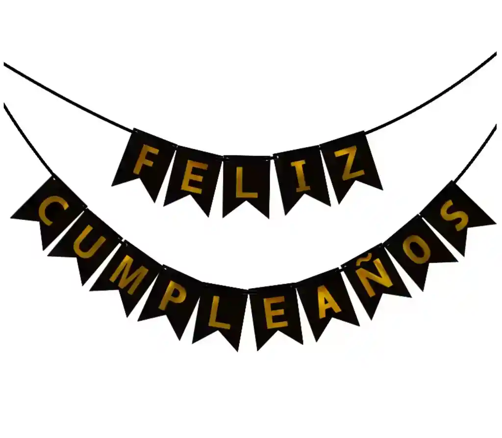 Festón Banderín "feliz Cumpleaños" Negro Con Letras Doradas – Decoración De Fiesta