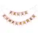 Festón Banderín "feliz Cumpleaños" Rosado Con Letras Doradas – Decoración De Fiesta