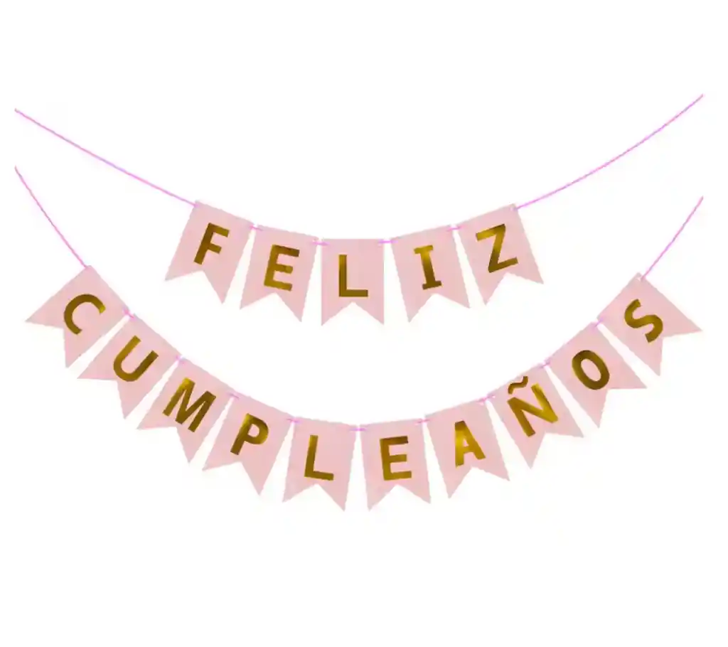 Festón Banderín "feliz Cumpleaños" Rosado Con Letras Doradas – Decoración De Fiesta