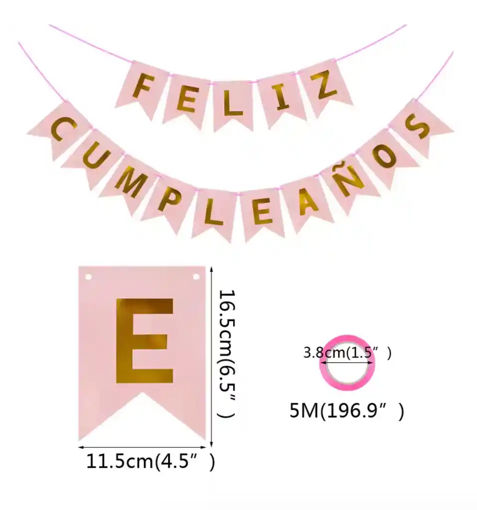 Feston Banderín "feliz Cumpleaños" Azul Con Letras Doradas – Decoración De Fiesta