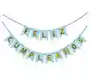 Feston Banderín "feliz Cumpleaños" Azul Con Letras Doradas – Decoración De Fiesta