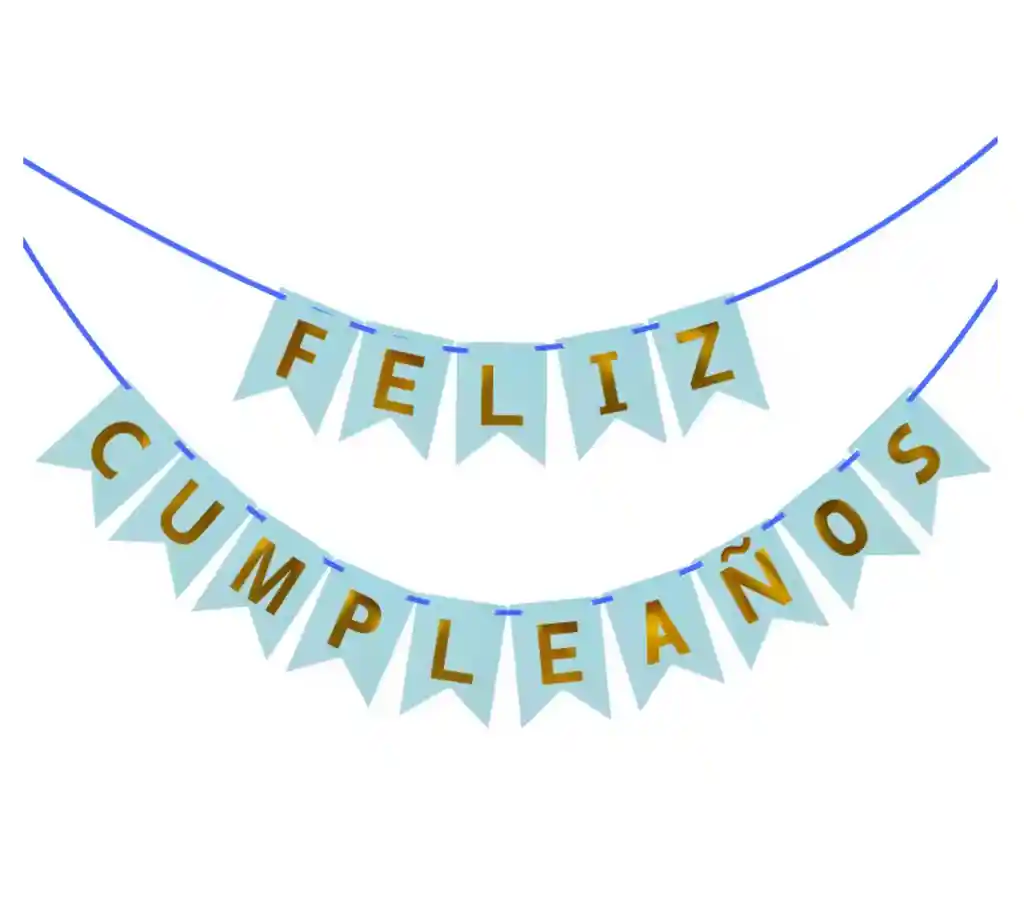 Feston Banderín "feliz Cumpleaños" Azul Con Letras Doradas – Decoración De Fiesta