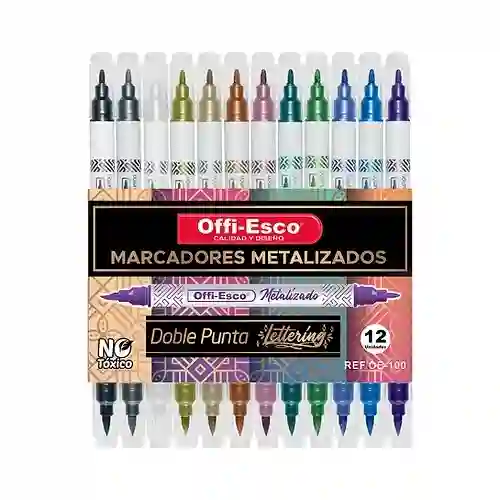 Marcador Offi Esco Metalizado Doble Punta Lettering X 12 Unds Oe-100