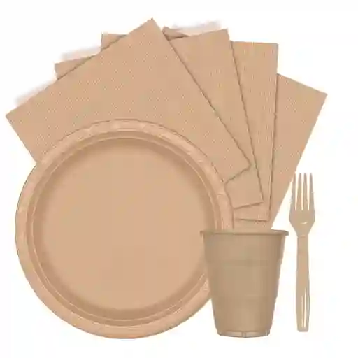 Kit Platos Vasos Servilletas Y Tenedores Desechables Unicolor Arena Marca Sempertex