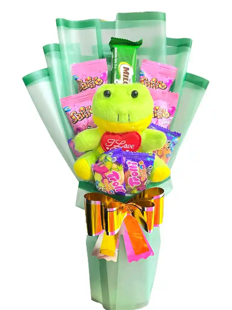 Regalo Especial Ramo De Dulces Y Ranita Coqueta - Feliz Cumpleaños - Regalo Dia De Amor Y Amistad