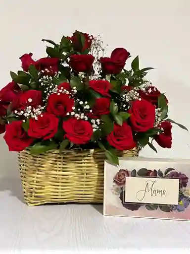 Arreglo De Rosas Rojas + Merienda Para Mamá