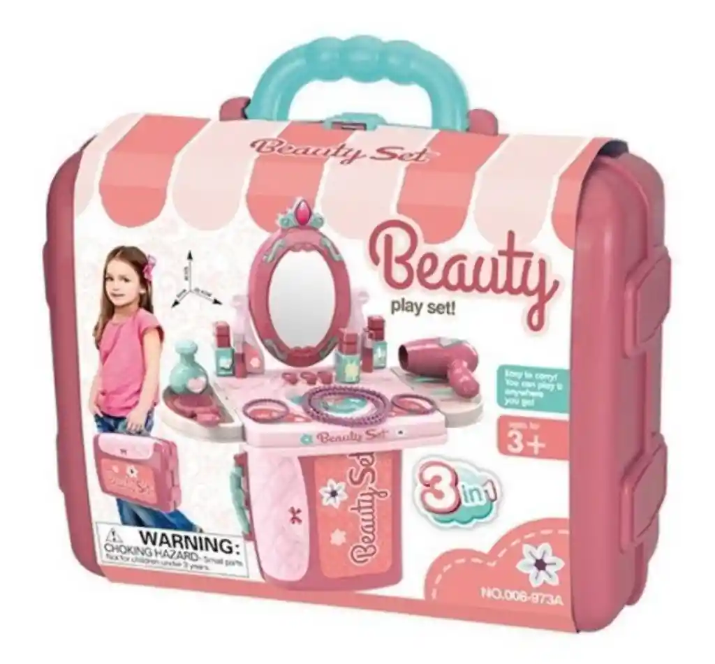 Maleta Juego Maquillaje Niñas, Espejo Accesorios Tocador Juguete