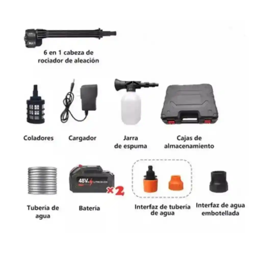 Hidrolavadora Pistola Lavado Coche Moto Inalambrico Alta Presión Boquilla 6 Modos De Apersión