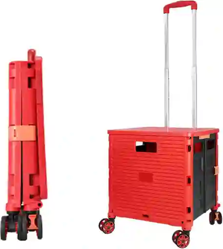 Carro De Compras Plegable Portátil Ruedas Giratorias 360° Negro Con Rojo