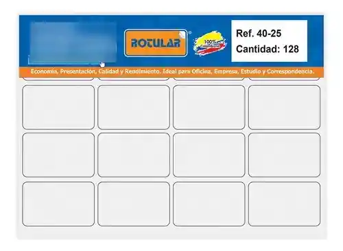 Rótulo Adhesivo Blanco Mate Rotular 40 Mm De Ancho - 25 Mm De Alto Cantidad: 128