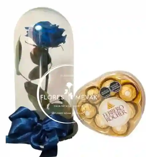 Rosa Preservada Azul Y Ferrero Rocher