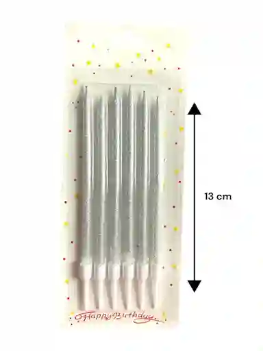 Set Vela Larga Plateada Escarchada X 6 Uds