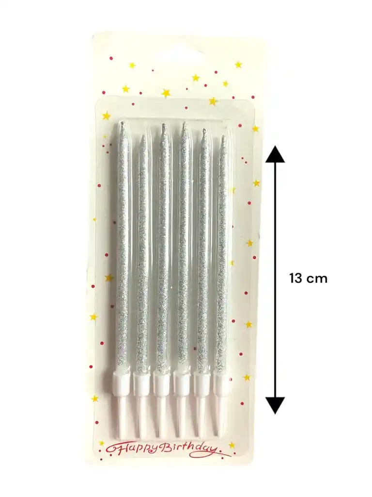 Set Vela Larga Plateada Escarchada X 6 Uds