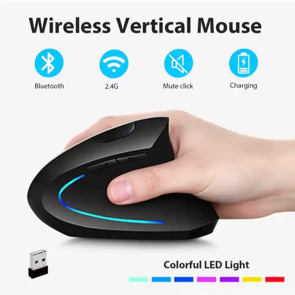 Mouse Inalámbrico + Bluetooth Ergonómico Vertical Harvic