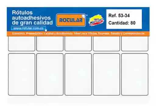 Rótulo Adhesivo Blanco Mate Rotular 53mm De Ancho - 34 Mm De Alto Cantidad: 80 1und