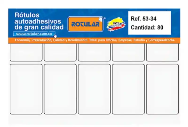 Rótulo Adhesivo Blanco Mate Rotular 53mm De Ancho - 34 Mm De Alto Cantidad: 80 1und