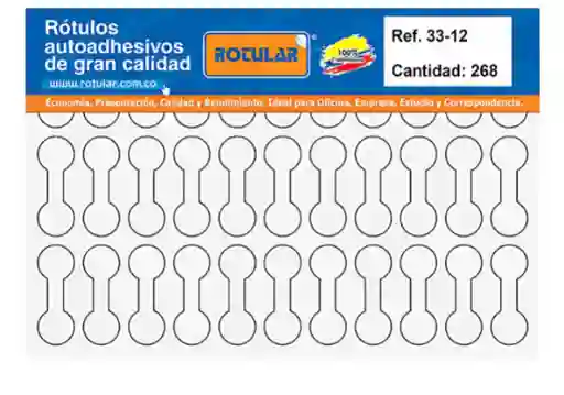 Rotulo Adhesivo Blanco Mate Rotular 33 Mm De Ancho - 12 Mm De Alto Cantidad: 264 1und