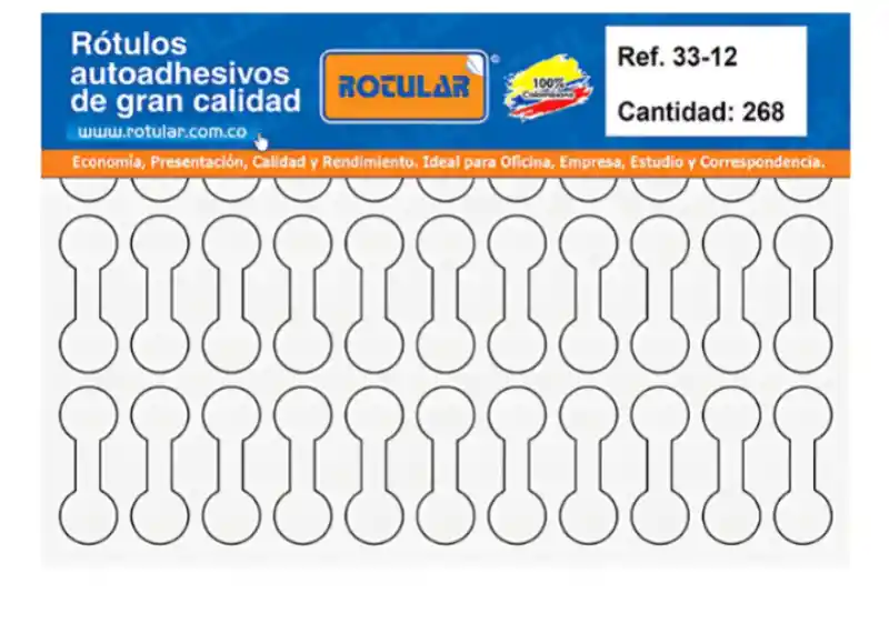 Rotulo Adhesivo Blanco Mate Rotular 33 Mm De Ancho - 12 Mm De Alto Cantidad: 264 1und