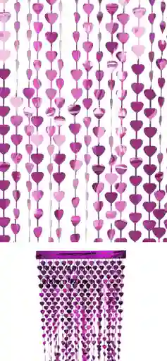 Cortina Metalizada Corazones Morada
