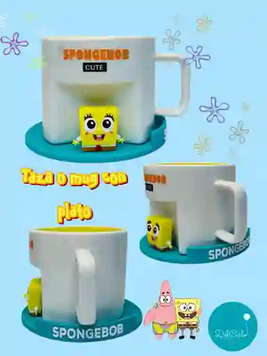 Mug O Taza Con Pitillo Bob Esponja + Base