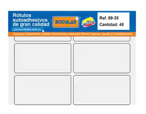 Rótulo Adhesivo Blanco Mate Rotular 69 Mm De Ancho - 35 Mm De Alto Cantidad: 48