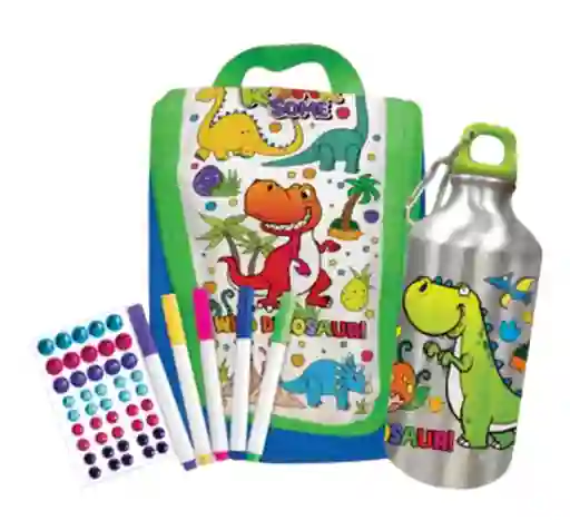 Juguete Mochila Y Botella De Agua Dinosaurio Manualidad Para Decorar Niño