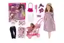 Muñeca Defa Lucy Embarazada + Niña + Bebe Coche Y Accesorios