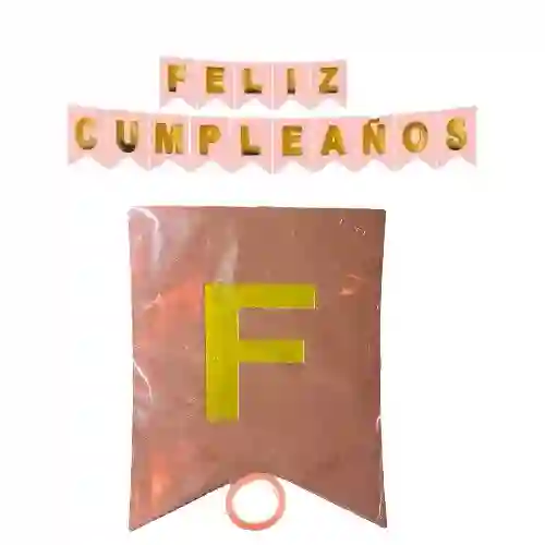 Letrero Guirnalda Feliz Cumpleaños Oro Rosa Con Letras Doradas 16cm X 20cm