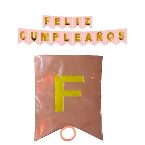 Letrero Guirnalda Feliz Cumpleaños Oro Rosa Con Letras Doradas 16cm X 20cm