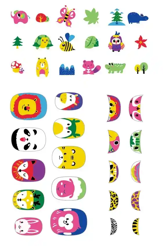 Juego Stickers De Uñas Infantiles Animales Para Niños