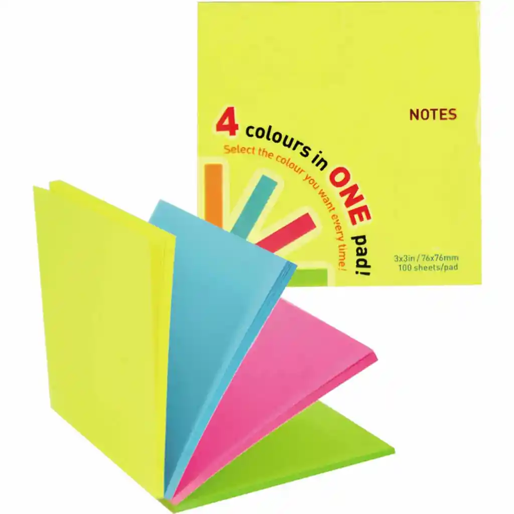Notas Adhesivas 100h- 3x3/ 4 Colores