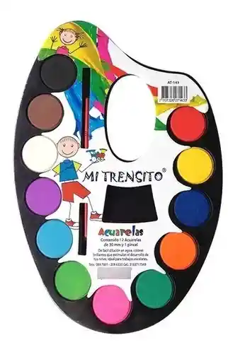 Acuarela, 12 Colores 30mm Y 1 Pincel - Mi Trensito