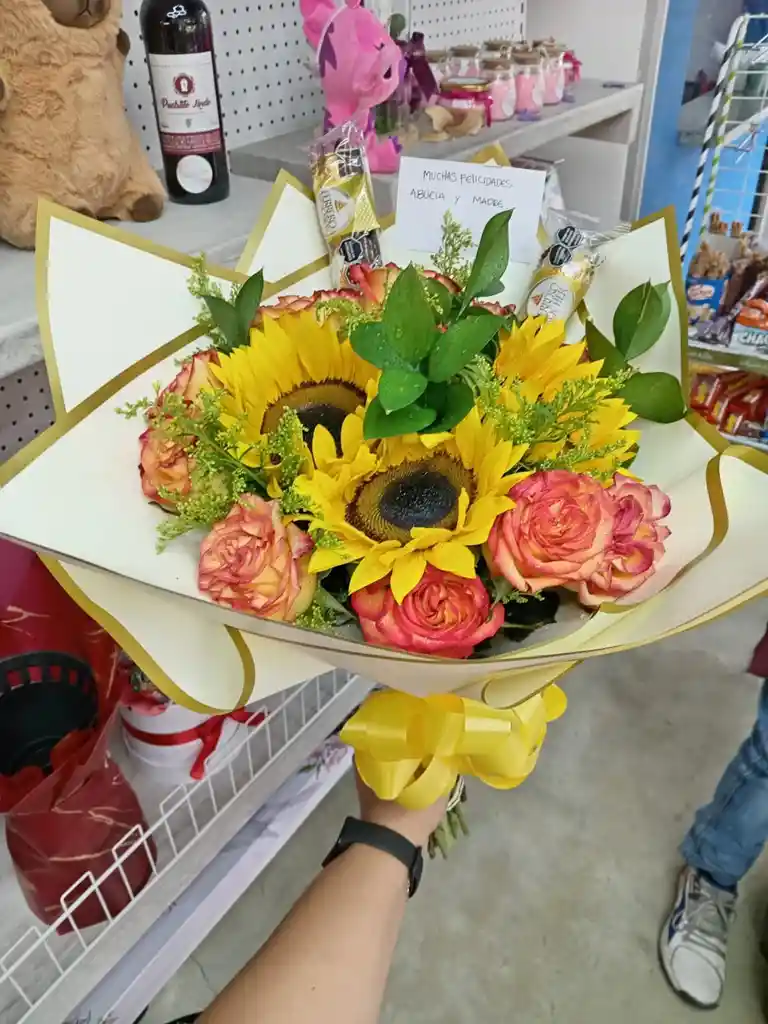 Flores Ramo Rosas Y Girasoles - Bouquet Sunrose Mix