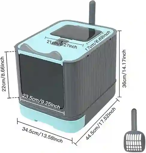 Caja De Arena Para Gatos Con Diseño Elegante Y Amplia Apertura, Azul