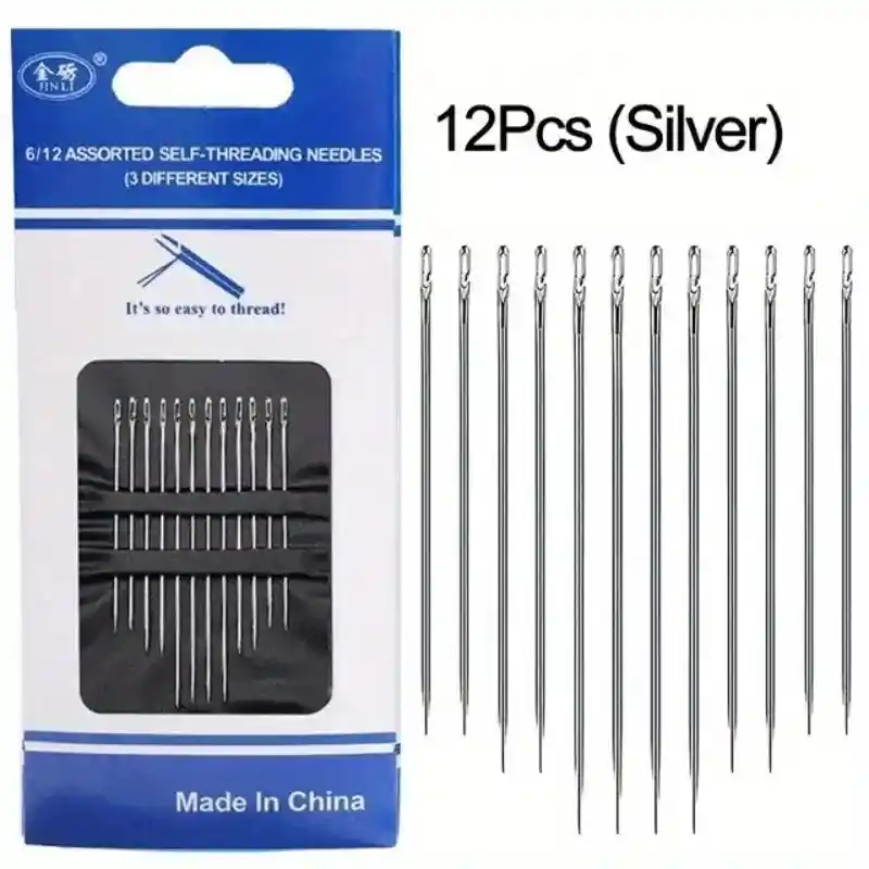 12pcs Agujas De Coser De Acero Inoxidable Con Ranura Lateral Para Enhebrar