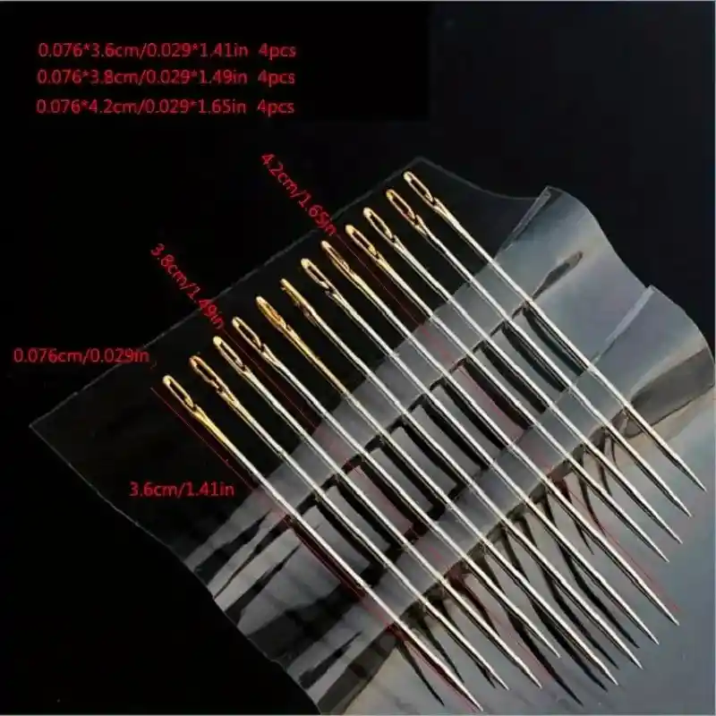 12pcs Agujas De Coser De Acero Inoxidable Con Ranura Lateral Para Enhebrar