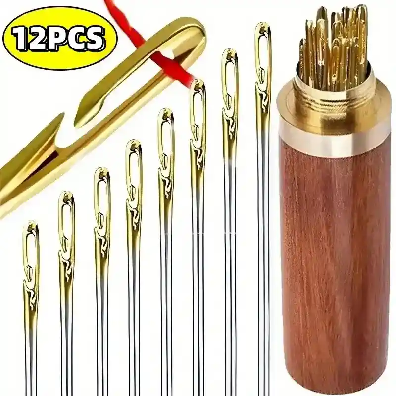 12pcs Agujas De Coser De Acero Inoxidable Con Ranura Lateral Para Enhebrar