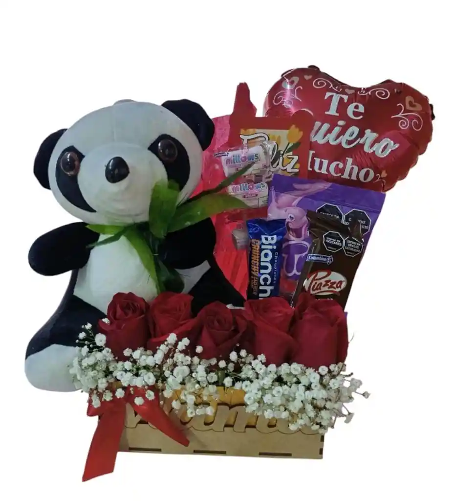 Ancheta Con Flores Y Panda Para Mamá