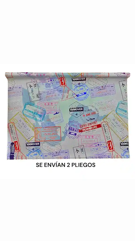Papel De Regalo Hombre Sellos Pasaporte 48 X 68 Cm. X 2 Unidades Primavera