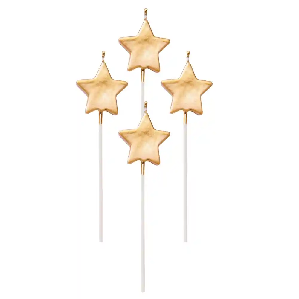 Vela Larga Estrellas Doradas X 4 Und