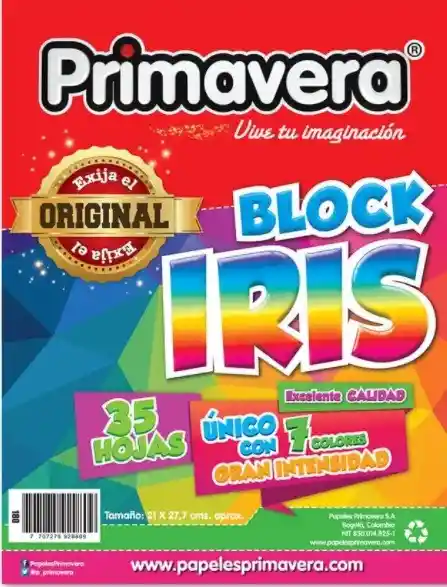 Block Escolar Iris Carta Primavera X35 Hojas 7 Colores Con Gran Intensidad
