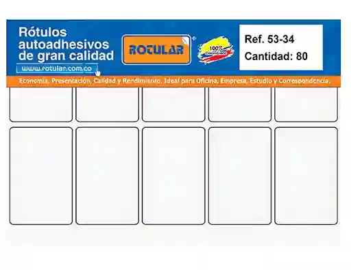 Rótulo Adhesivo Blanco Plano Rotular 53 Mm De Ancho - 40 Mm De Alto Cantidad: 80 1und