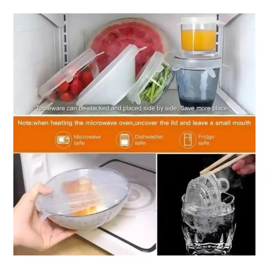 Tapas Para Recipientes Y Ollas En Silicona *6 Piezas