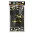 Mantel En Papel Aluminio Negro Feliz Cumpleaños Dorado Rectangular