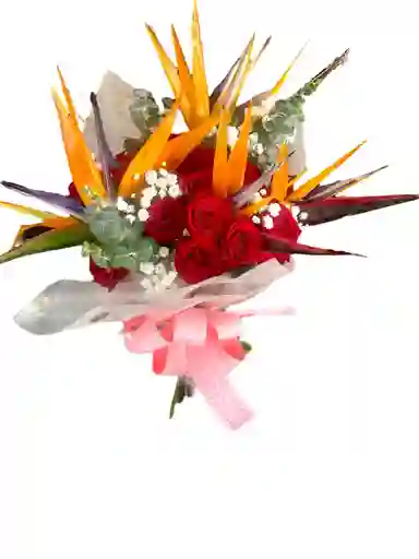 Bouquet Aves Del Paraiso Y Mini Rosa Colores