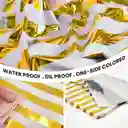 Mantel En Papel Aluminio Líneas Doradas Con Blanco Fiestas Y Decoración