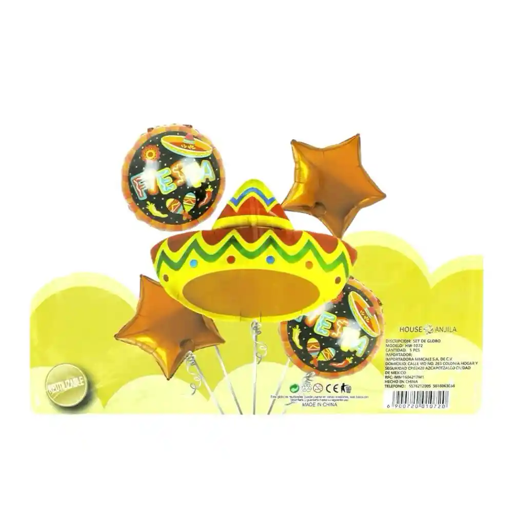 Kit Globos Metalizados Por 5 Mexicano