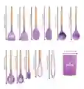 Set De Utensilios Para Cocina En Silicona Con Mango De Madera 12 Piezas