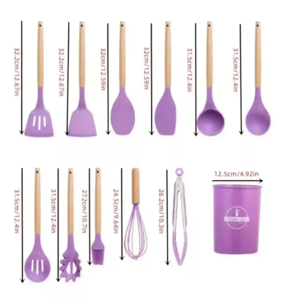 Set De Utensilios Para Cocina En Silicona Con Mango De Madera 12 Piezas